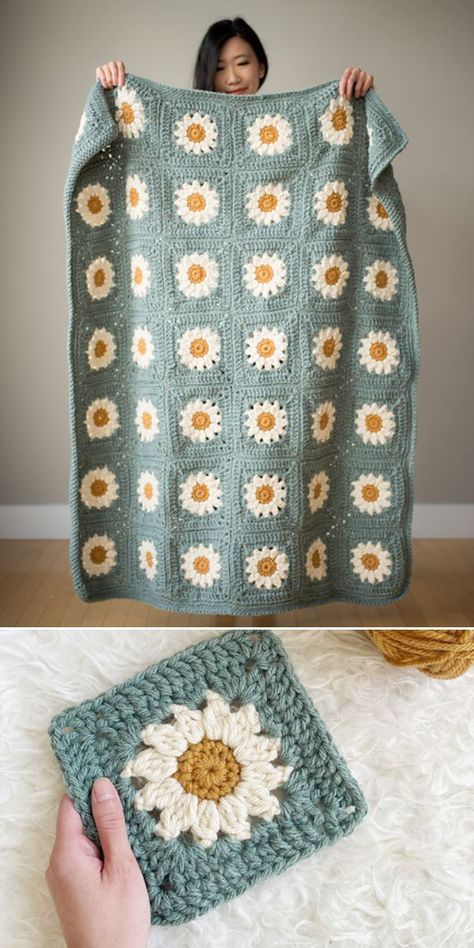 Colorful Wildflower Crochet Blankets – 1001 Patterns Crochet Flower Blanket, Crocheted Blanket, Easy Crochet Blanket, Crochet Blanket Designs, Crochet Design Pattern, Beginner Crochet Projects, Fun Crochet Projects, Granny Squares Pattern, Granny Square Crochet Pattern