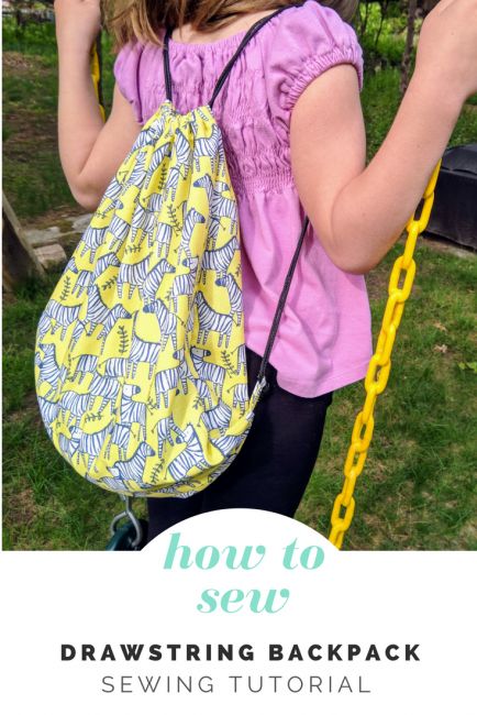 How to Sew a Drawstring Backpack - Peek-a-Boo Pages - Patterns, Fabric & More! Knapsack Pattern Sewing, Draw String Backpack Pattern Free, Diy Drawstring Backpack, Drawstring Backpack Tutorial, Drawstring Backpack Pattern, Backpack Patterns, Clothing Sewing Patterns Free, Drawstring Bag Diy, Sewing Simple