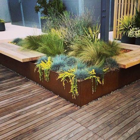 Beautiful Drought Tolerant Landscape Design, Drought Tolerant Landscape, Steel Planters, Modern Landscape Design, Casa Exterior, Have Inspiration, Rooftop Garden, Garden Edging, Corten Steel