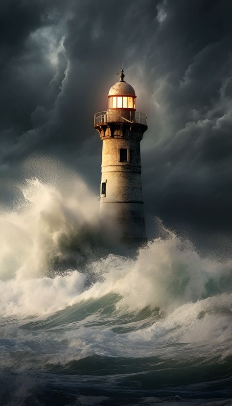 Discover the charm of lighthouses, their beacons of light guiding ships to safety amidst the vast expanse of the sea. Lighthouse In Storm, Lighthouse In A Storm, Lighthouse Background, Stormy Lighthouse, Lighthouse At Night, Lighthouse Storm, Lighthouse Inspiration, Lighthouse Photography, Stormy Ocean