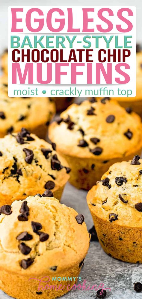 Eggless Chocolate Chip Muffins, Eggless Bread, Egg Free Dessert Recipes, Homemade Chocolate Chip Muffins, Egg Free Muffins, Chocolate Chip Muffins Easy, Chocolate Chip Muffins Recipe, Eggless Breakfast, Choc Chip Muffins