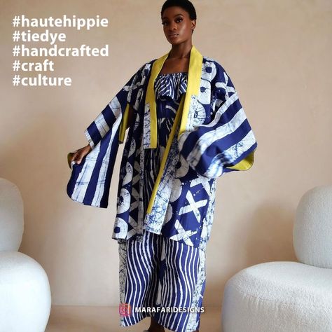 Nigerian label Dye Lab celebrates the traditional indigenous dyeing methods of the Yoruba people, showcasing the beauty of the local Adire and Aso Oke materials as well as lively batik prints. From #HauteHippie kaftans to kimonos, the brand’s collections are produced in small batches from locally sourced materials that are carefully cut to ensure minimum waste. Adire Cloth, Dye Lab, Adire Fabric, Dye Clothes, Pin Interest, Yoruba People, Church Outfit, Aso Oke, Tie Dye Outfits