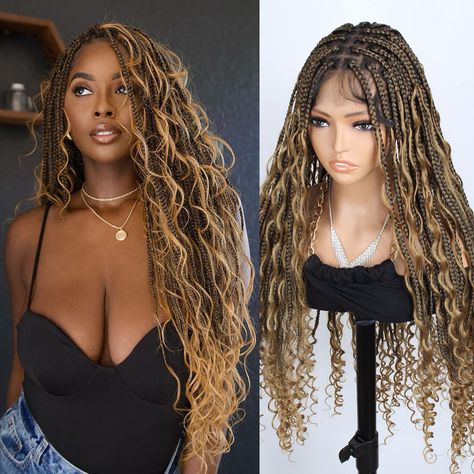 Black Cowgirl Hairstyles, Brown Bohemian Box Braids, Half Box Braids, Cowgirls Hairstyles, Bohemian Box Braids, Mommy Hairstyles, Braided Wigs For Black Women, Box Braids Wig, Braids Locs