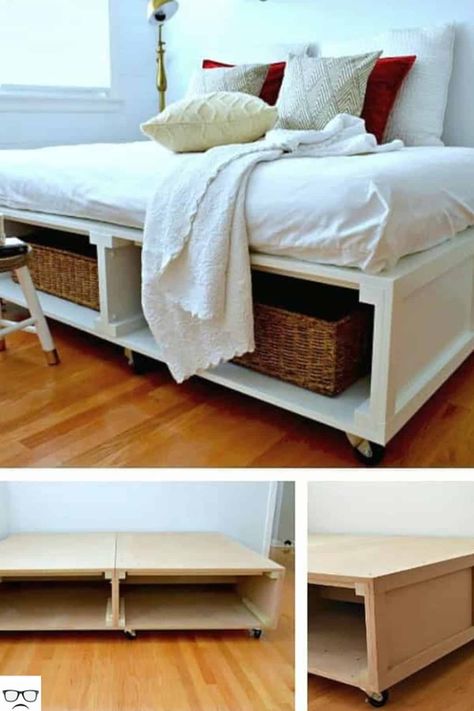 Hollow Platform Bed (No Headboard) #DIYPlatformBed #PlatformBedFrame #PlatformBedStorage Diy Platform Bed With Storage, Diy Platform Bed Frame, Diy Platform Bed, Bed Platform, Diy Bed Frame, Platform Bed With Storage, Bed With Storage, Bed Frame With Storage, Platform Bed Frame