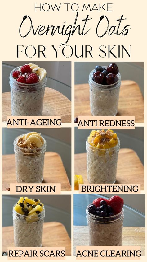 Low Carb Overnight Oats, 0 Calorie Foods, Anti Acne Diet, Overnight Oat Recipes, Food For Dry Skin, Food For Acne, Oats Smoothie Recipes, Foods For Clear Skin, Dry Skin Acne