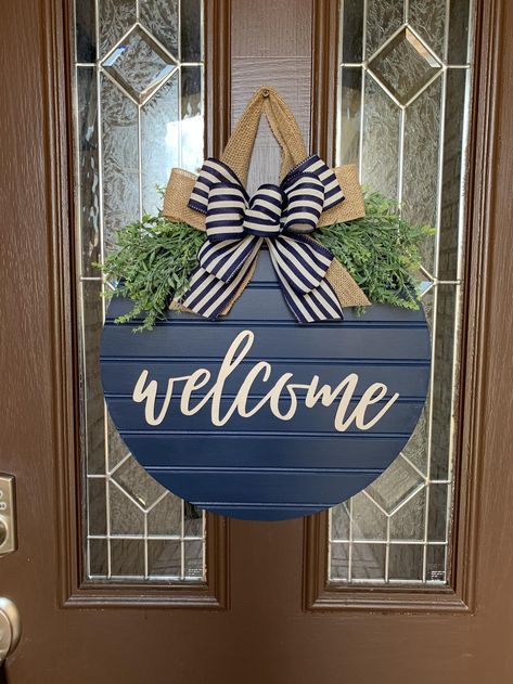 Blue Shiplap, Blue Welcome Sign, Blue Entryway, Farmhouse Door Hanger, Fall Yard Decor, Home Front Door, Front Door Hanger, Welcome Door Signs, Farmhouse Door