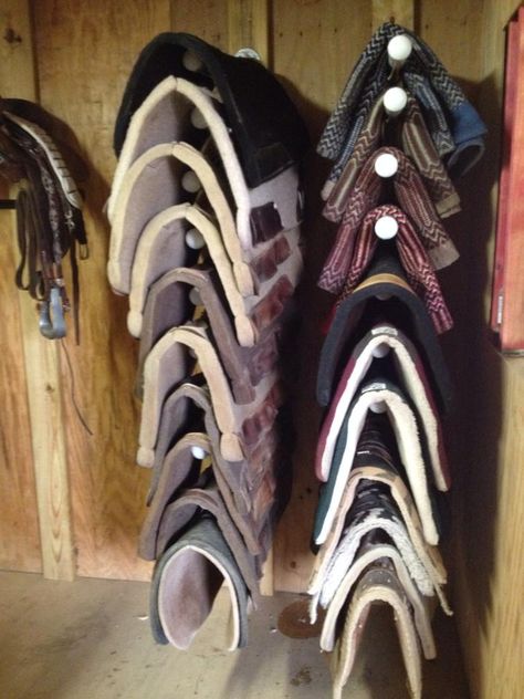 PVC, saddle blanket/saddle pad rack, DIY Horse Blanket Storage, Saddle Pad Rack, Horse Blankets Storage, Blanket Storage Ideas, Tack Room Organization, Horse Tack Rooms, Horse Farm Ideas, Diy Horse Barn, Tack Rooms