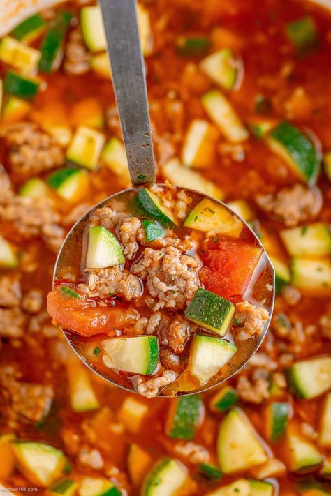 Zucchini Tomato Italian Sausage Soup - #soup #recipe #eatwell101 - Delicious, nourishing and packed with healthy vegetables. - #recipe by #eatwell101® Healthy Zucchini Tomato Italian Sausage Soup, Spicy V8 Vegetable Soup, Zucchini Tomato Italian Sausage Soup Crockpot, Zucchini And Sausage Soup, Italian Sausage Zucchini Soup, Italian Zucchini Soup, Italian Sausage And Zucchini Recipes, Sausage Zucchini Soup, Sausage And Zucchini Recipes