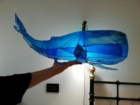 Whale Lantern, Stick Sculpture, Whale Lamp, Lantern Parade, Fish Lanterns, Ocean Room Decor, Fish Lamp, Ocean Room, Cardboard Box Crafts