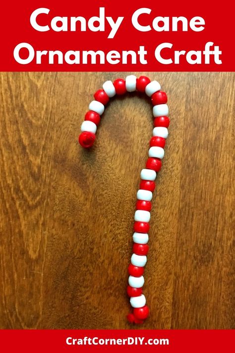 These candy cane ornaments are super easy to make. All you need is chenille stems and pony beads to make this simple Christmas kids craft. #Christmaskidscraft #candycanecraft Candy Cane Bead Craft, Pony Bead Crafts Christmas, Christmas Bead Crafts For Kids, Pony Bead Christmas Crafts, Candy Cane Kids Crafts, Candy Cane Ornaments Diy, Pony Beads Crafts, Pony Bead Ornaments, Beaded Candy Cane Ornaments