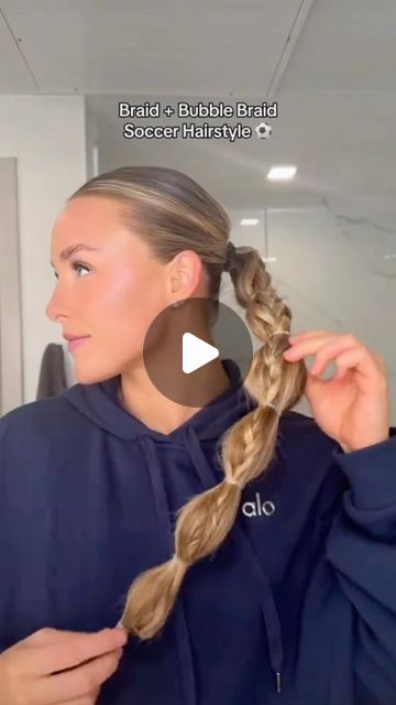 Brittany Isenhour on Instagram: "Didn’t think the bubble braid could get better #hairtutorial #hairgoals #hairstyle #athletichairstyle #goalkeeper #bubblebraid #longhairstyles" Bubble Braid Accessories, Bubble Braid Hair Down, Active Hairstyles, Billie Concert, Soccer Hairstyles, Braids Step By Step, Preppy Hairstyles, Bubble Braid, Braided Pony