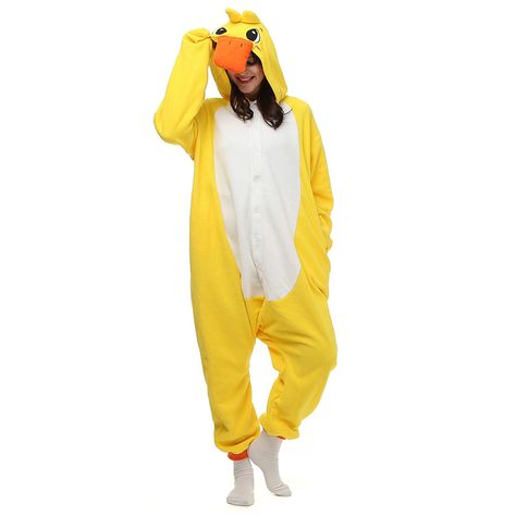 Yellow Dunk Kigurumi Costume Unisex Fleece Pajamas Onesie Duck Onesie, Adult Mermaid Costume, Pyjamas Onesie, Adult Onesie Pajamas, Duck Costumes, Costume Carnaval, Pajama Costume, Halloween Party Costume, Cute Onesies