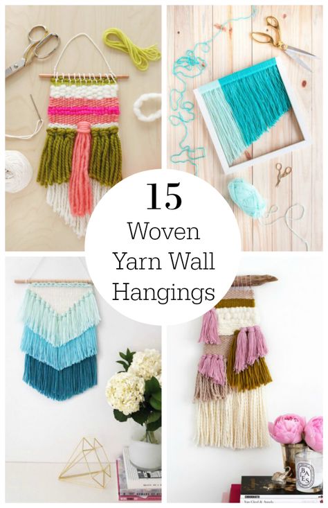 Woven yarn wall hangings is a gorgeous way to add color and texture to your walls! Here are 15 gorgeous wall hangings here to inspire your creativity! Wall Hanging Tutorials, Woven Wall Hanging Tutorial, Diy Yarn Wall Hanging, Hanging Crafts, Diy Projects For Bedroom, Easy Diy Costumes, Diy Tumblr, Diy Wand, Diy Kostüm