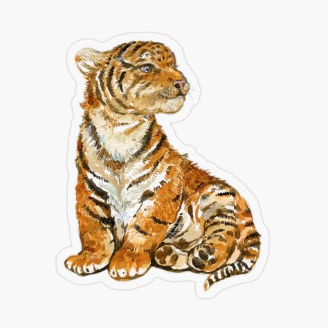 Get my art printed on awesome products. Support me at Redbubble #RBandME: https://www.redbubble.com/i/sticker/tiger-cub-watercolor-drawing-baby-by-mitrushova/48095525.O9UDB?asc=u Tiger Stickers Printable, Tiger Cub Drawing, Baby Tiger Art, Tiger Icon, Tiger Watercolor, Tiger Sticker, Drawing Baby, Baby Sticker, Baby Stickers