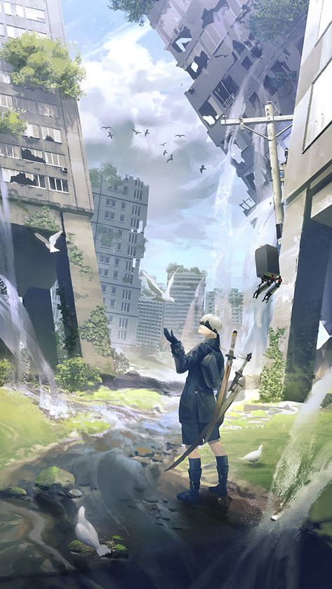 Nier Automata Game, Arte Zombie, 2b Nier Autómata, Nier Automata, Type S, Environment Concept Art, Fantasy Landscape, 그림 그리기, Anime Images