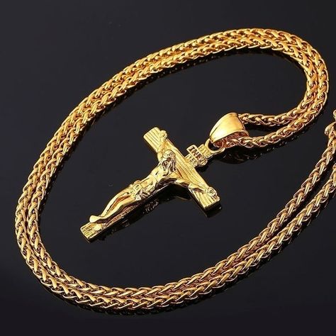 Gold Chains Men, Inri Jesus, Jesus Cross Necklace, Gold Chain Jewelry For Men, Chains Men, Solomons Ring, Gold Chain Men, Cross Pendent, Jesus Necklace