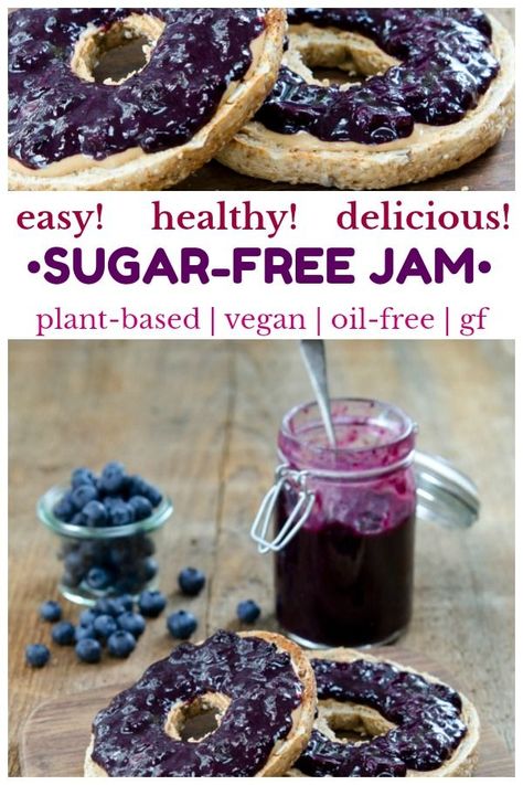 Easy, delicious, and healthy sugar-free berry jam! This jam recipe uses whole fruits to fully sweeten, there is no added sugar or sweetener. Make this healthy jam with fresh or frozen berries anytime of the year! Recipe is dairy-free, vegan, whole foods plant-based, gluten-free and nut-free.   #sugarfree #vegan #jam Berry Jam Recipe, Sugar Free Jam Recipes, Sugar Free Jam, Plant Based Lunch, Wfpb Recipes, Healthy Food Facts, Plant Based Breakfast, Berry Jam, Vegan Sugar