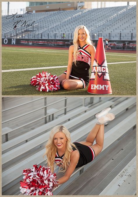 Click the pic for 25 more photos of a beautiful Texas high school senior cheerleader full of spirit and spunk, Flower Mound, Dallas Photographer, field, bleachers Cheerleading Senior Pictures, Texas Cheerleaders, Cheerleading Picture Poses, Cheerleading Poses, Senior Cheerleader, Cheer Team Pictures, Cheer Photography, Texas High School, Cheerleading Photos