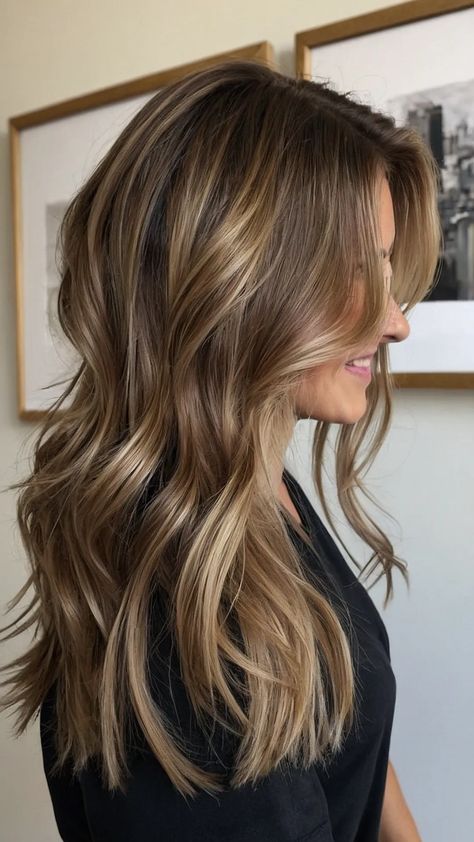 Discover the Beauty of Balayage with These 15 Bronde Haircolor Ideas 35 Brown Hair With Caramel Money Piece, Balayage Hair Money Piece, Natural Looking Highlights For Brunettes, Balayage Color Miel, Hairstyle Ideas For Brunettes, Mushroom Balayage, Low Maintenance Blonde Hair, Caramel Bronde, Dark Caramel Balayage