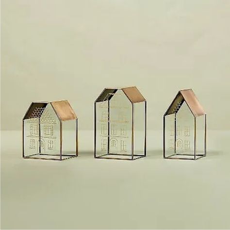 Hearth & Hand Magnolia Decorative Glass & Brass Christmas Houses (Set Of 3) Brass Christmas, Plaid Christmas Tree Skirt, Copper Christmas, Neutral Christmas Decor, Hearth & Hand With Magnolia, Christmas Houses, Ceramic Bell, Copper Frame, Silhouette Christmas