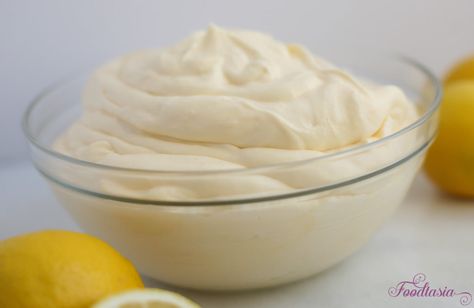 Lemon Mascarpone Lemon Marscapone, Lemon Mascarpone Cream, Mascarpone Cream Recipe, Lemon Mascarpone, Mascarpone Cake, Mascarpone Filling, Mascarpone Recipes, Mascarpone Frosting, Homemade Mayo