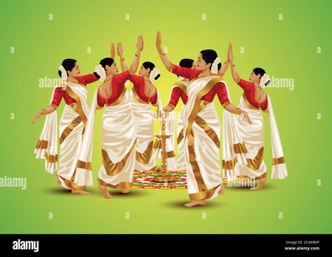 Download this stock vector: happy onam greetings.Thiruvathira,a traditional dance from Kerala. vector illustration - 2CAKB4P from Alamy's library of millions of high resolution stock photos, illustrations and vectors. Onam Festival Kerala, Happy Onam Images, Onam Images, Onam Greetings, Dance Vector, Onam Festival, Pencil Drawing Images, Architecture Drawing Sketchbooks, Happy Onam