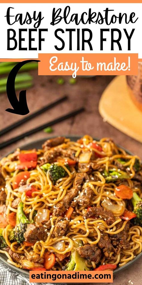 Beef Stir Fry With Noodles, Stir Fry With Noodles, Outdoor Griddle Recipes, Griddle Cooking Recipes, Hibachi Recipes, Outdoor Cooking Recipes, Easy Stir Fry Recipes, Beef Stir Fry Recipes, Cooking Stone