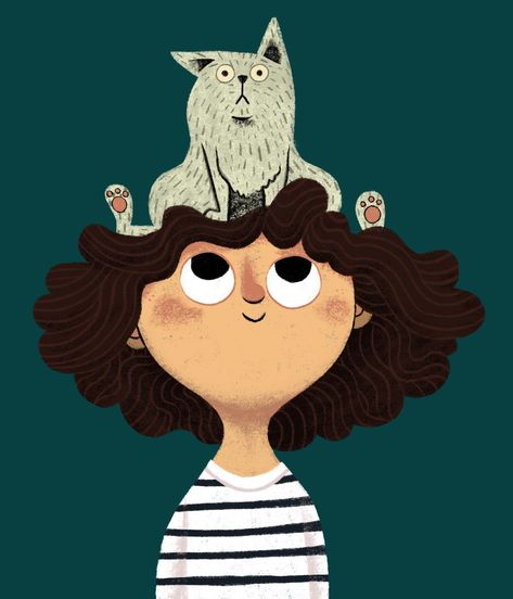 Maybe the human's hair is super soft and comfy... #illustrated by Sam Caldwell. Sam is represented by Good Illustration. Check out his portfolio at Childrensillustrators.com.  #childrensillustrators #childrensbooks #kidlitart Good Illustration, Illustrator Portfolio, Illustration Art Kids, Cocoppa Wallpaper, Portrait Cartoon, Grey Cat, Book Illustration Art, Beauty Art Drawings, Illustrator Illustration