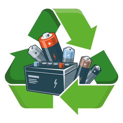 Recycle batteries. Used batteries with green recycling symbol in cartoon style. #Sponsored , #Sponsored, #Paid, #batteries, #cartoon, #style, #green Green Recycling, E Waste Recycling, Recycle Symbol, Battery Recycling, Arte Robot, Waste Disposal, Energy Storage, Green Energy, Car Battery