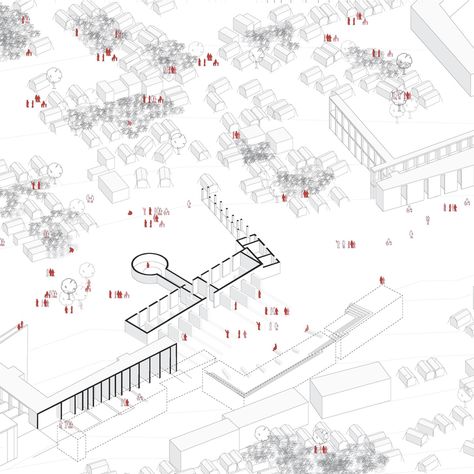 An axonometric diagram of Gyawali's proposal for a new refugee camp design. Credit: Nikita Gyawali Refugee Camp Design, Refugee Camp Architecture, Refugee Architecture, Campsite Design, Axonometric Diagram, Urban Diagram, Refugee Week, Refugees Art, Yamuna River