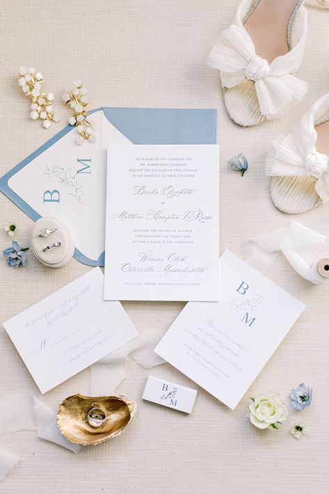 Coastal Wedding Invitations, Elegant Wedding Menu, Baby Blue Weddings, Yacht Wedding, Light Blue Wedding, Wedding Details Photography, Massachusetts Wedding, Wedding Stationery Design, Wedding Place Settings