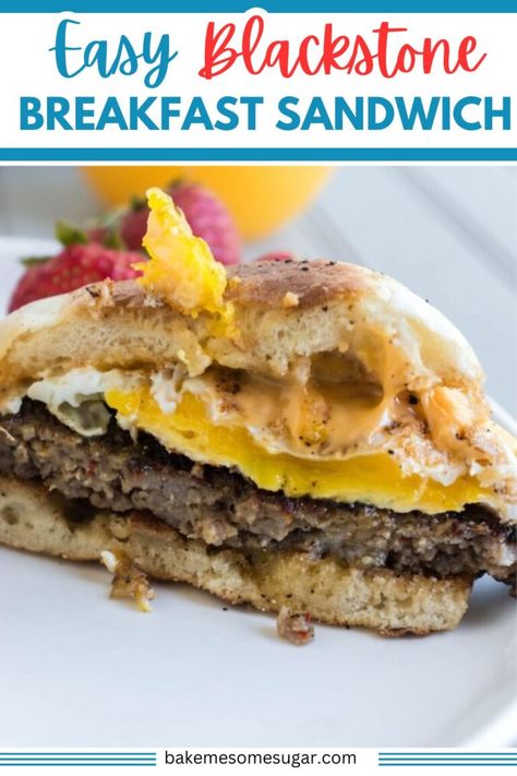 Blackstone Breakfast Sandwich is a tasty breakfast recipe that features a sausage patty, egg, and cheese on a toasted English muffin. Give this easy Blackstone griddle breakfast recipe a try soon. This is even better than McDonalds. Sausage Egg Cheese Muffins, Griddle Breakfast, Blackstone Breakfast, Griddle Cooking Recipes, Homemade Breakfast Sausage, Make Ahead Breakfast Casserole, Breakfast Sandwich Recipes, Sugar Recipes, Griddle Cooking