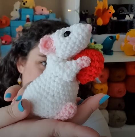 Free Rat Crochet Pattern, Rat Crochet Pattern Free, Rat Crochet Pattern, Rat Amigurumi, Rat Crochet, Crochet Rat, Crochet Sea Creatures, Popular Crochet, Strawberry Pattern