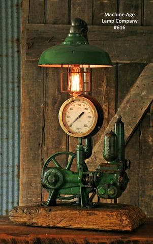 Antique Steampunk Industrial Steam Gauge lamp, Well Pump #616 Industrial Decor Projects, Industrial Lamp Design, Steampunk Bedroom, Lampe Steampunk, Steampunk Furniture, Steampunk Lighting, Steampunk Industrial, Diy Lampe, Lamp Industrial