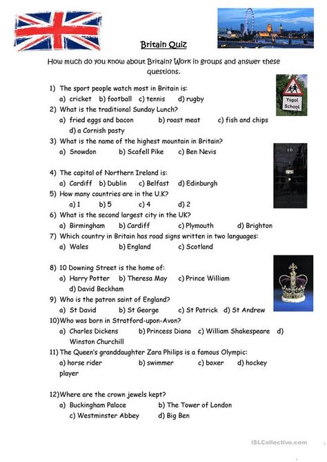 British Culture Quiz - English ESL Worksheets British And American English, English City, Fun Quiz Questions, Cross Cultural Communication, English Quiz, British Culture, Questions With Answers, Quiz With Answers, English Teaching Resources