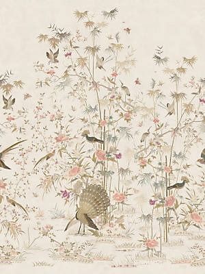 CHINOISERIE GARDEN - MURAL -  Wallcovering Chinoiserie Garden, Toy Race Track, Garden Mural, Dog Pillow Bed, Fabric Animals, Colorful Birds, Room Wallpaper, Southern Charm, Exotic Plants