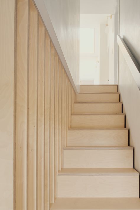 A bespoke birch plywood staircase that we made for our client to compliment their new plywood kitchen, that we also made.

The minimalist design adds to the paired back look in this home with the focus on the clean lines and natural birch ply material. Our first staircase design that we are proud of.

Head over to our website for more plywood furniture inspiration. Staircase Bookshelf, Staircase Manufacturers, Bespoke Staircases, Marine Grade Plywood, Plywood Kitchen, Oak Plywood, Modern Stairs, Birch Ply, Modern Staircase