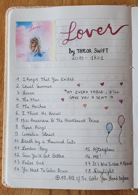 Taylor Swift Notebook, Lyric Drawings, Lover Taylor Swift, Taylor Swift Playlist, Taylor Swift Book, Lover Album, Notebook Aesthetic, Lover Taylor, Taylor Swift Drawing