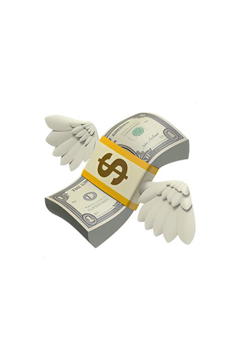 The emoji 💸 Money With Wings depicts a stack of dollar bills with wings attached to it. The wings are spread out as if the money is flying away. The bills are green in color and have the number "100" written on them. The wings are white with black outlines. The overall appearance of the emoji is that of money taking flight. Money Emoji Wallpaper, Money With Wings Tattoo, Money Emoji Iphone, All Iphone Emojis, Ios Emoji Iphone, Money With Wings, Emoji Iphone Ios, Ios Emoji Png, Iphone Emoji Png