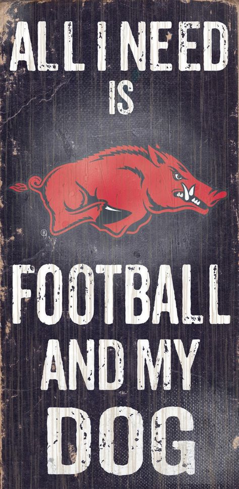 Arkansas Razorbacks Wood Sign - Football and Dog 6x12 Football Friends, Arkansas Razorbacks Football, Arkansas Football, Dog Texts, Arkansas Razorback, Blessing Beads, Distressed Wood Signs, Denver Broncos Football, Oregon State Beavers