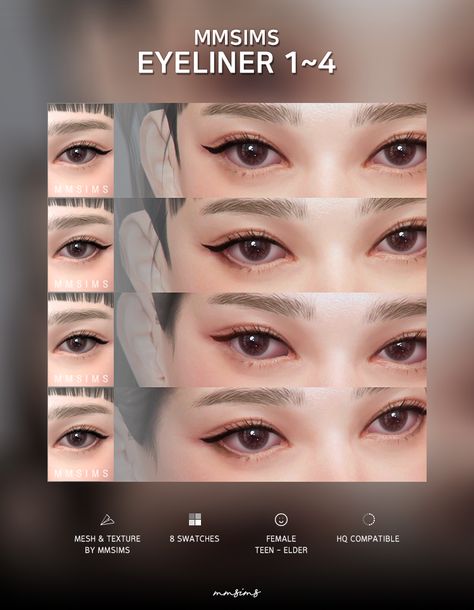 Sims 4 Asian Eyeliner, Sims4 Eye Bags, The Sims 4 Cc Asian Makeup, Sims 4 Kpop Cc Makeup, Sims 4 Cc Asian Lips, Sims4 Cc Skin Details Alpha, Mmsims Eyelashes, Sims 4 Cc Eyeliner Korean, Ts4 Cc Douyin Makeup