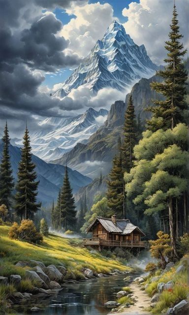 Village Scene Drawing, Life In Paradise, Paintings Nature, Waterfall Scenery, Cabin In The Mountains, Landscape Painting Tutorial, Stylish Wallpaper, Scene Drawing, Chasing Waterfalls