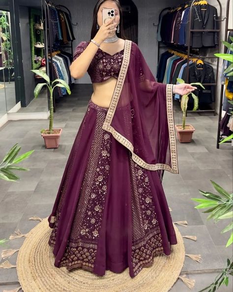 👇🏻lehenga details & pricing 👇🏻💰 *🥳 SKU :- AB -574 PREMIUM QUALITY 🥳* *Wine Designer Lehenga (Full stitched)* 🪷 *Lehenga:- (Full stitched)* Fabric :- Heavy Georgette (60 gm) Inner :- Crape + Canvas Belt + Can-Can Net Colour :- Wine Work :- Heavy Embroidery Zari + Sequence + Coding Lace Length :- 43" Size :- XL(42) Flair :- 4.5MTR 🪷 *Blouse :- (Full stitched)* Fabric :- Heavy Georgette (With Padded) Inner :- Cotton Size :- S (Chest 36) L(Chest 40) (Extra Margin) Blouse Length :-14.5 ” Wo... Golden Lehenga, Designer Dresses Elegant, Garba Dress, Blouse Colour, Saree Bollywood, Indian Lehenga Choli, Choli Blouse, Choli Designs, Lehenga Choli Online