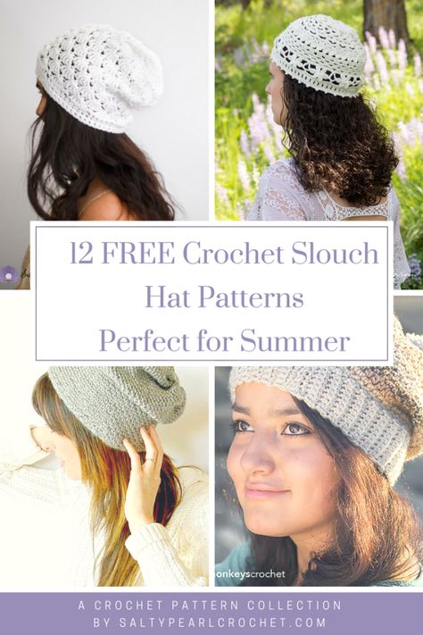 These slouchy crochet hat patterns are sure to inspire you- whether you like boho crochet patterns, vintage crochet, or even more modern crochet style. Crochet beanie patterns are perfect for summer crafting! #summercrochet #bohocrochet #freecrochetpatterns Crochet Spring Beanie Free Pattern, Crochet Boho Hat Free Pattern, Summer Beanie Crochet, Boho Crochet Hat, Summer Crochet Hats Free Pattern, Slouchy Crochet Hat, Crochet Slouch Beanie, Slouchy Hat Crochet Pattern, Slouch Hat Pattern