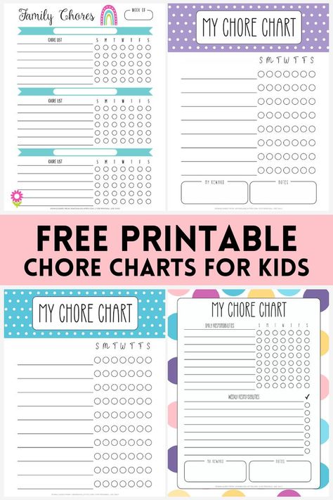 Stay organized with one of these free printable chore charts for kids! Choose between 16 colorful templates - from simple responsibility charts to charts for 2 or 3 kids. Chore Chart Kids Printable Free, Free Chore Chart, Printable Potty Chart, Chore Charts For Kids, Free Printable Behavior Chart, Free Family Printables, Kids Chore Chart Printable, Kids Responsibility Chart, Free Printable Chore Charts