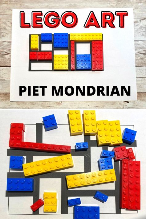 Make A Mondrian Puzzle With LEGO - Little Bins for Little Hands Mondrian Kids Art, Artist Inspired Art, Lego Art Project, Mondrian Kids, Mondrian Art Projects, Art Toddlers, Famous Artists For Kids, Mondrian Art, Sensory Board