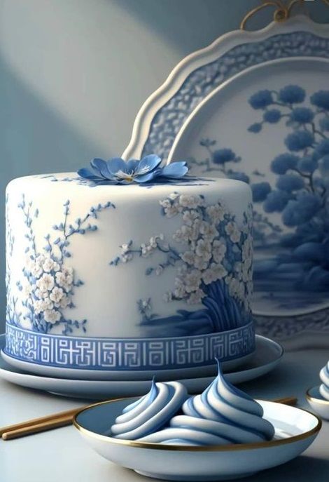 Blue And White Cake, Deco Cupcake, Decorate A Cake, Porcelain Cake, Beautiful Cake Designs, Creative Cake Decorating, Cake Decorating Designs, Just Cakes, Special Cake