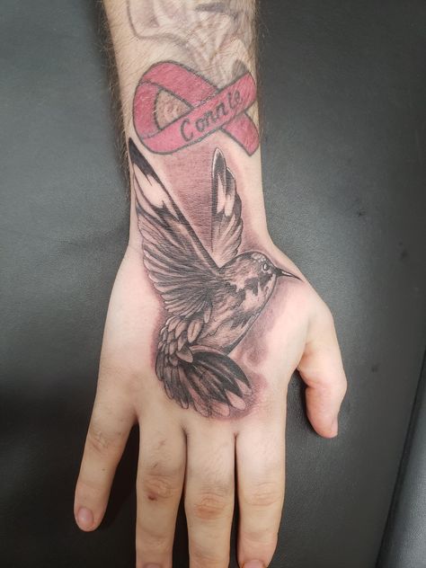 My new humming bird hand tattoo Humming Bird Hand Tattoo, Hummingbird Hand Tattoo, Bird Hand Tattoo, Mum Tattoo, R Tattoo, Hand Tattoos For Guys, Humming Bird, Hand Tattoo, Tattoos Ideas