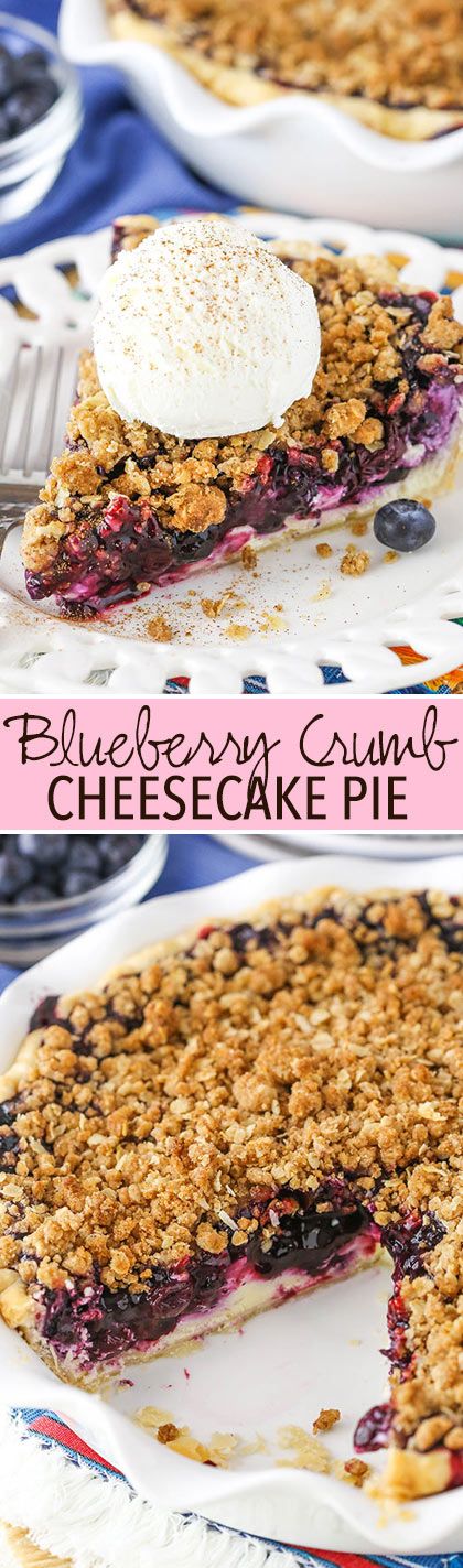 Blueberry Crumb Cheesecake Pie - a layer of cheesecake, blueberry pie filling and crumb topping! Cheesecake Blueberry, Pie Blueberry, Cheesecake Pie Recipes, Blueberry Desserts Recipes, Blueberry Pie Filling, Cheesecake Pie, Blueberry Desserts, Best Cheesecake, Salty Cake