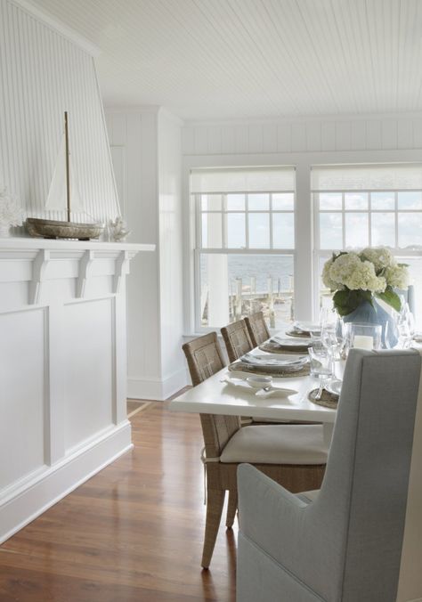 Project Reveal: A Picture-Perfect Beach House — Elements of Style Blog Erin Gates Design, House Elements, Woven Dining Chairs, White Subway Tiles, White Dining Table, White Paint Colors, Guest Bathrooms, Elements Of Style, White Rooms